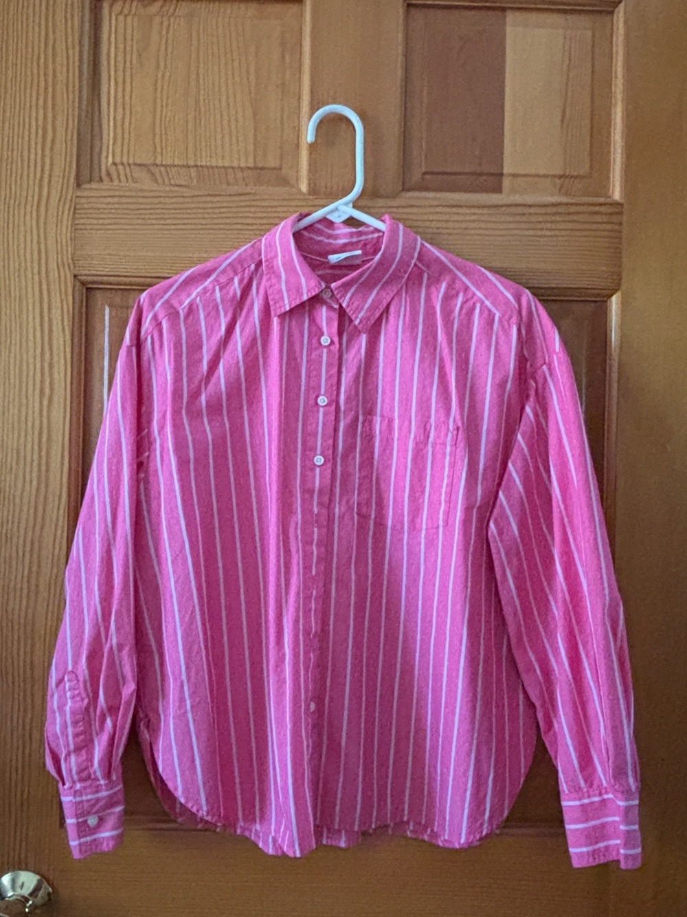 GAP Oversized Pink Striped Button Up Poplin Shirt - Picture 4 of 8